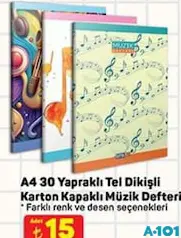 GIPTA A4 30 YAPRAKLI TEL DİKİŞLİ KARTON KAPAKLI MÜZİK DEFTERİ